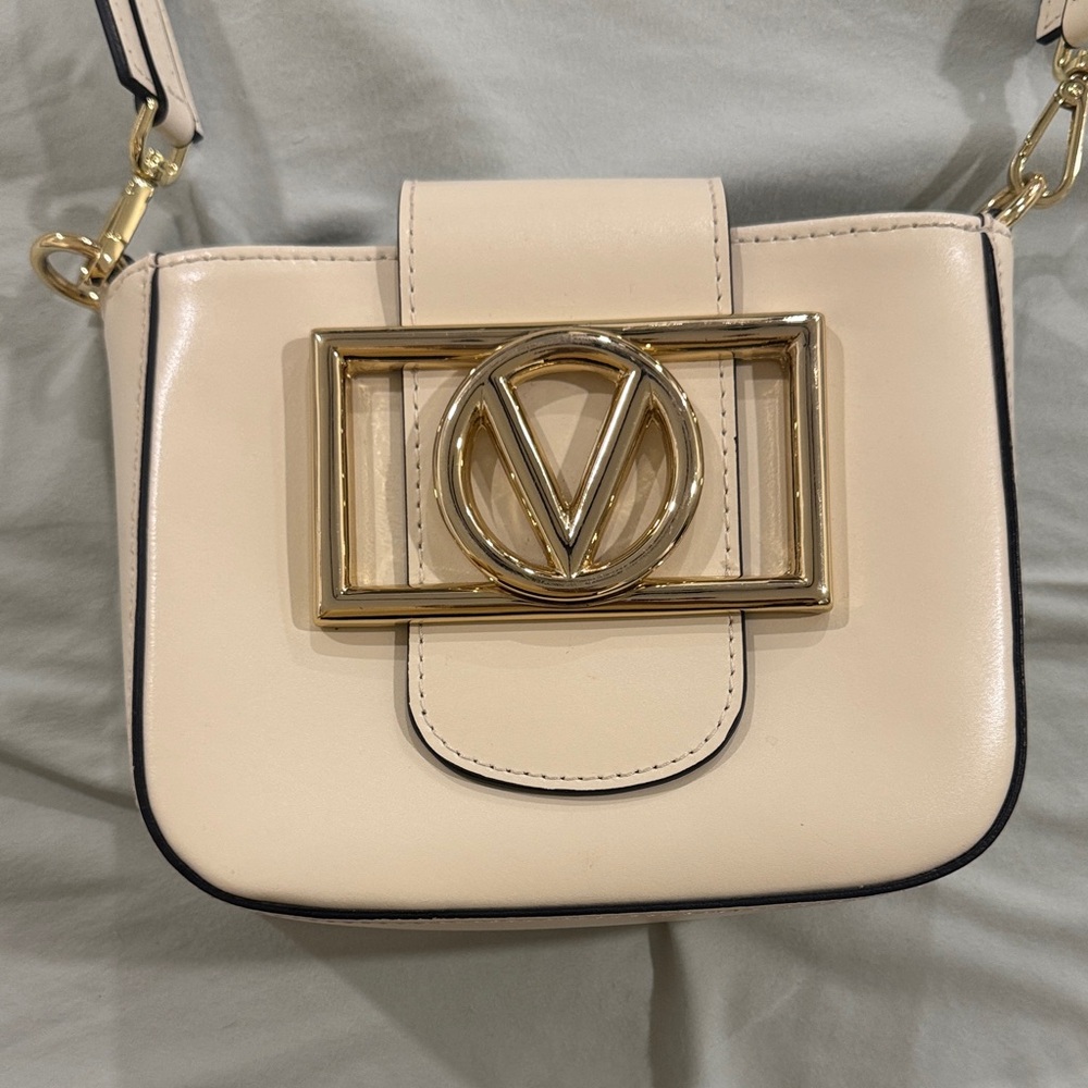 Valentino Elegant Cream Crossbody Bag with Gold Accent
